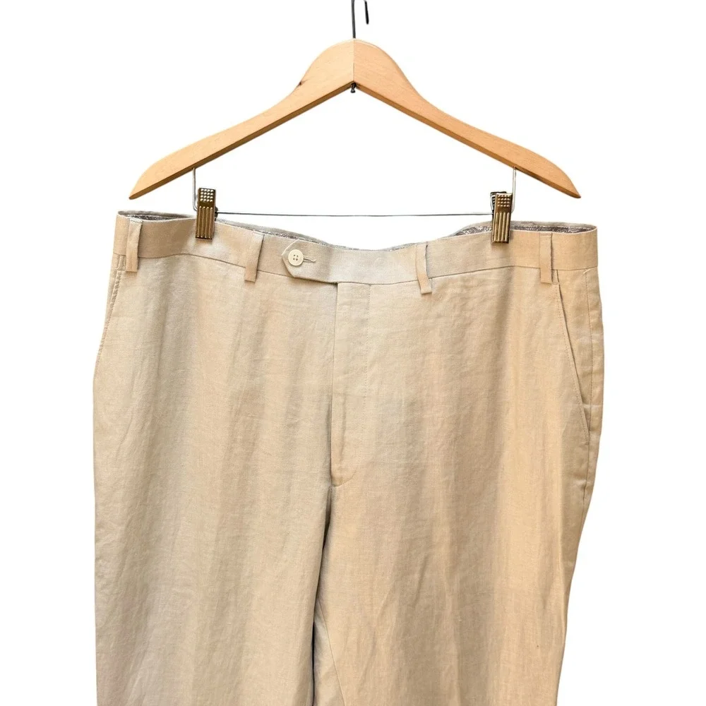 Lauren Ralph Lauren Pants Mens 38W Beige 100% Linen Dress Trousers Flat Front
